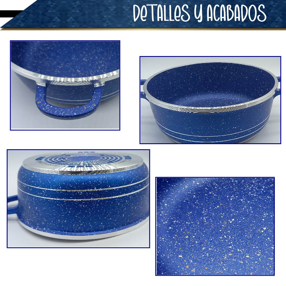 Bateria de 10 pz para cocina de Aluminio con recubrimiento de Granito (azul)