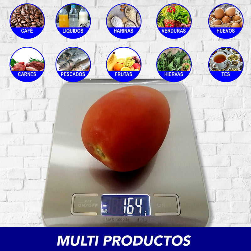 BASCULA DE COCINA DIGITAL MULTI ESCALA, HASTA 10 KGS ACERO INOXIDABLE (PILAS INCLUIDAS)
