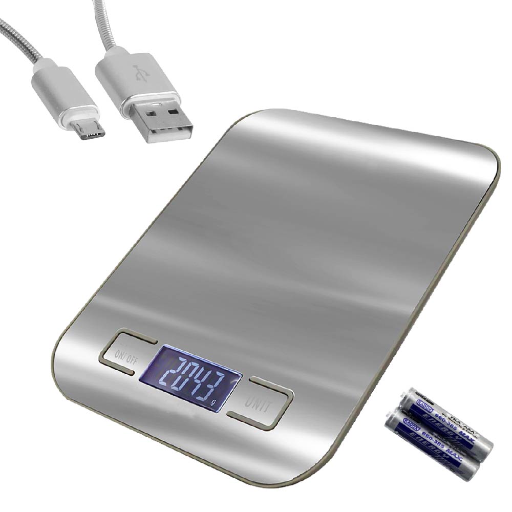 BASCULA DE COCINA DIGITAL MULTI ESCALA, HASTA 10 KGS ACERO INOXIDABLE (PILAS INCLUIDAS)
