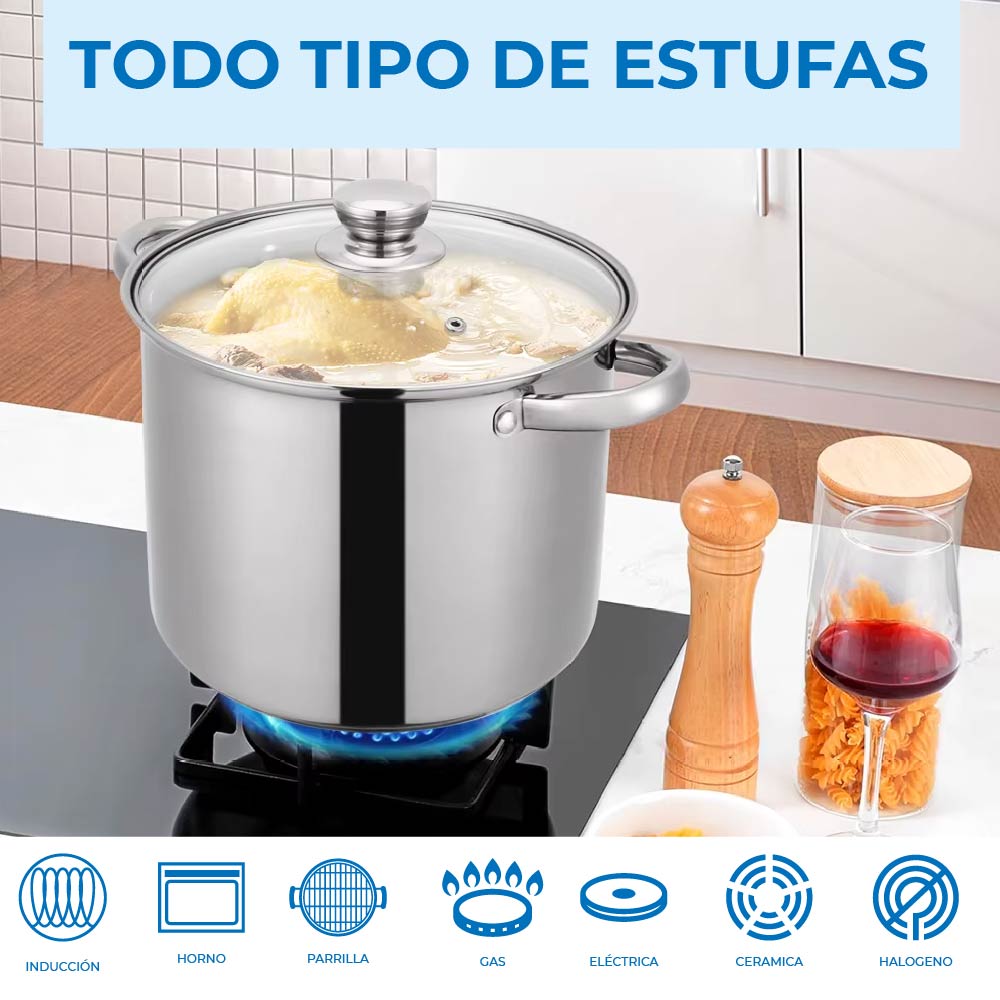 Ollas altas de acero inoxidable con tapas de cristal 8 piezas 28, 26, 24 y 22 cm