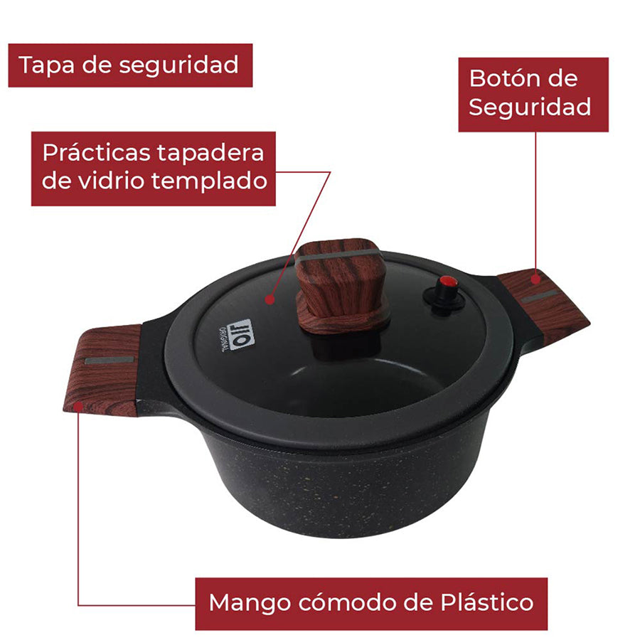 Cacerola Olla Antiadherente cubierta de granito mango tipo madera 32 cm