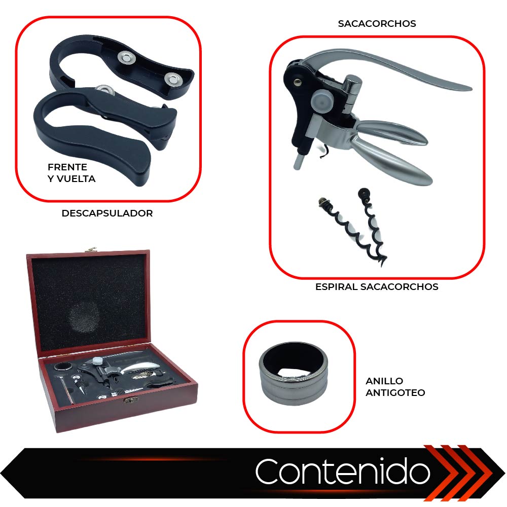 Juego de Accesorios para Vino, set para vino Caja De Madera
