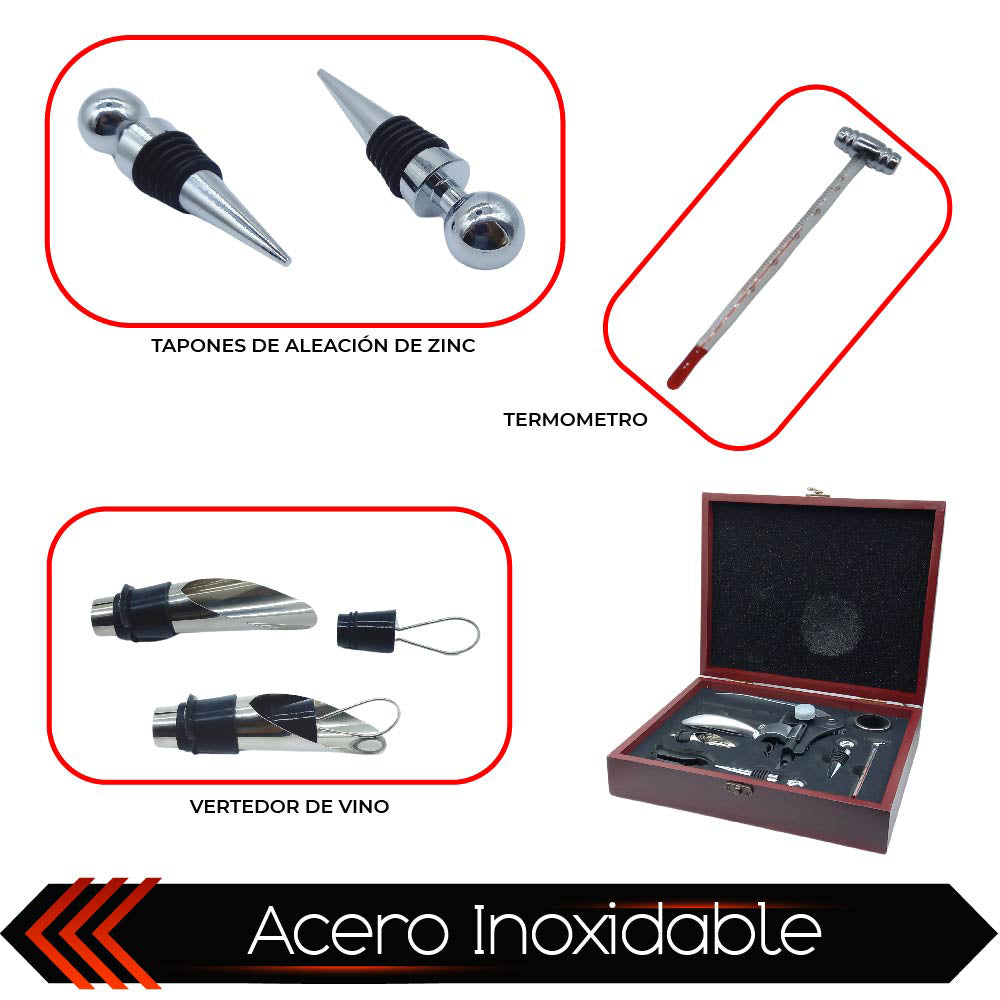 Juego de Accesorios para Vino, set para vino Caja De Madera