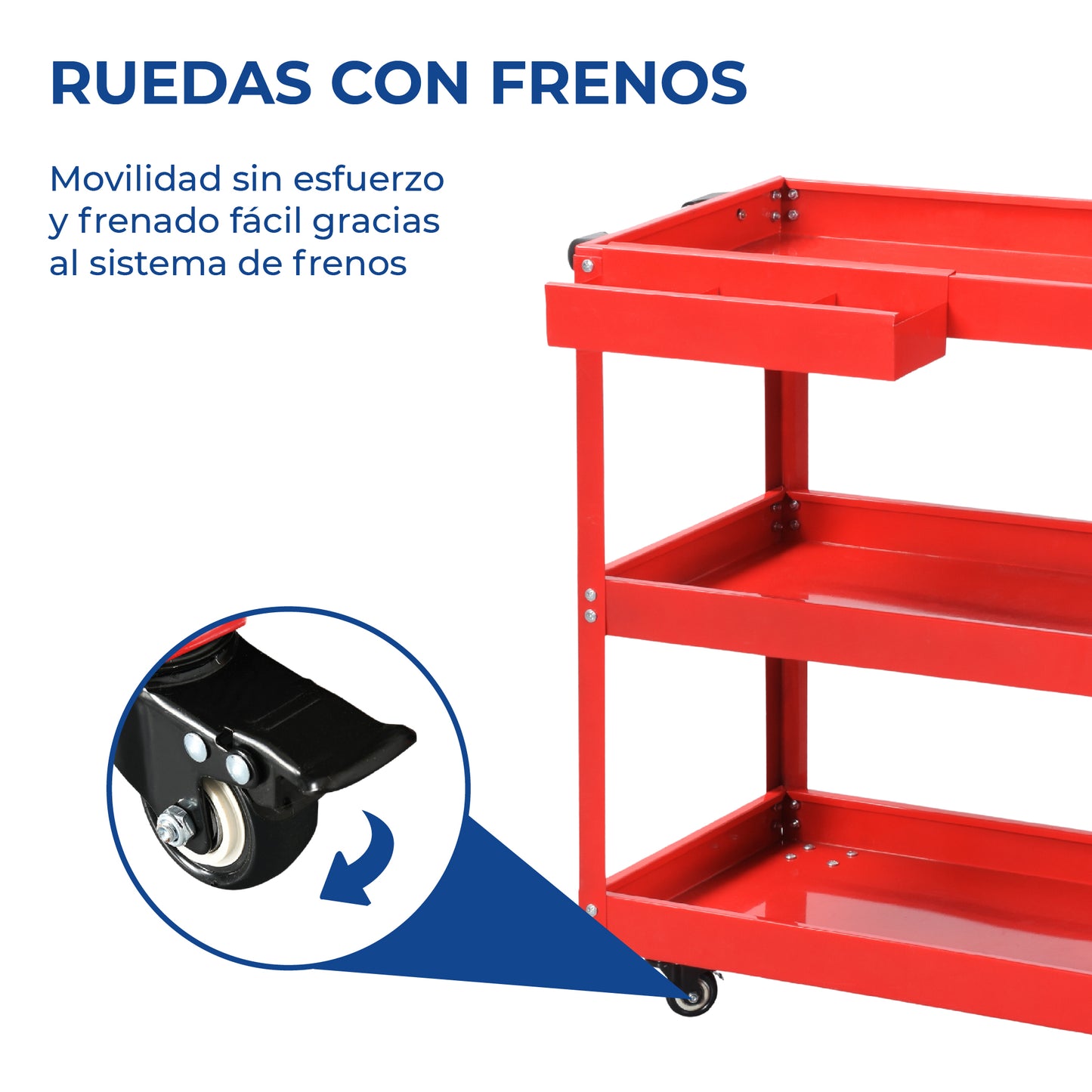 Carrito para Taller de Servicio mecánico Organizador de Herramientas con Ruedas con 3 Niveles