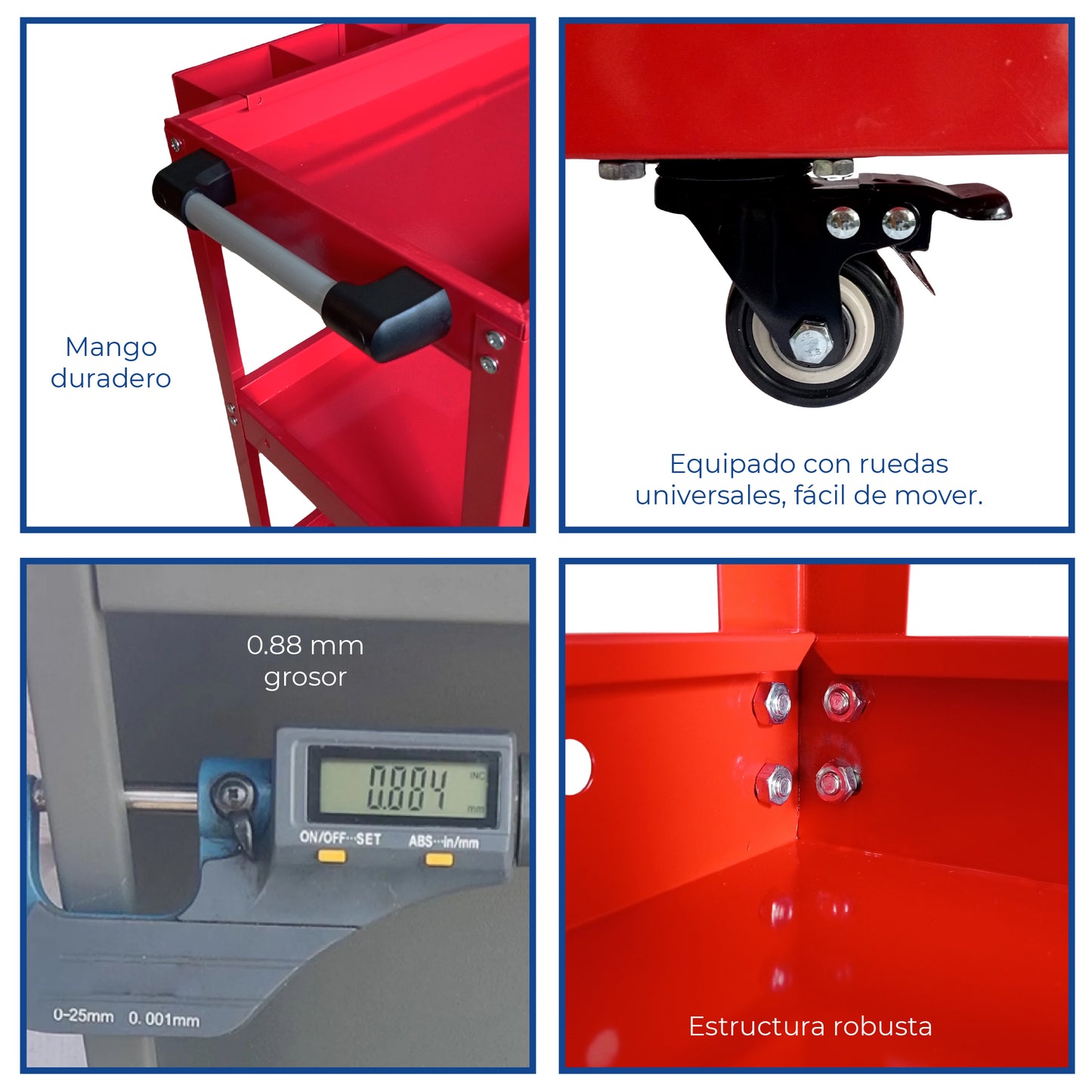 Carrito para Taller de Servicio mecánico Organizador de Herramientas con Ruedas con 3 Niveles