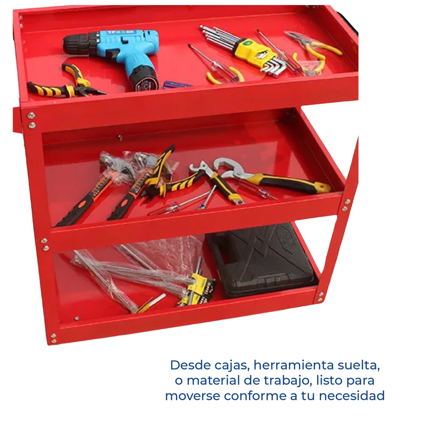 Carrito para Taller de Servicio mecánico Organizador de Herramientas con Ruedas con 3 Niveles