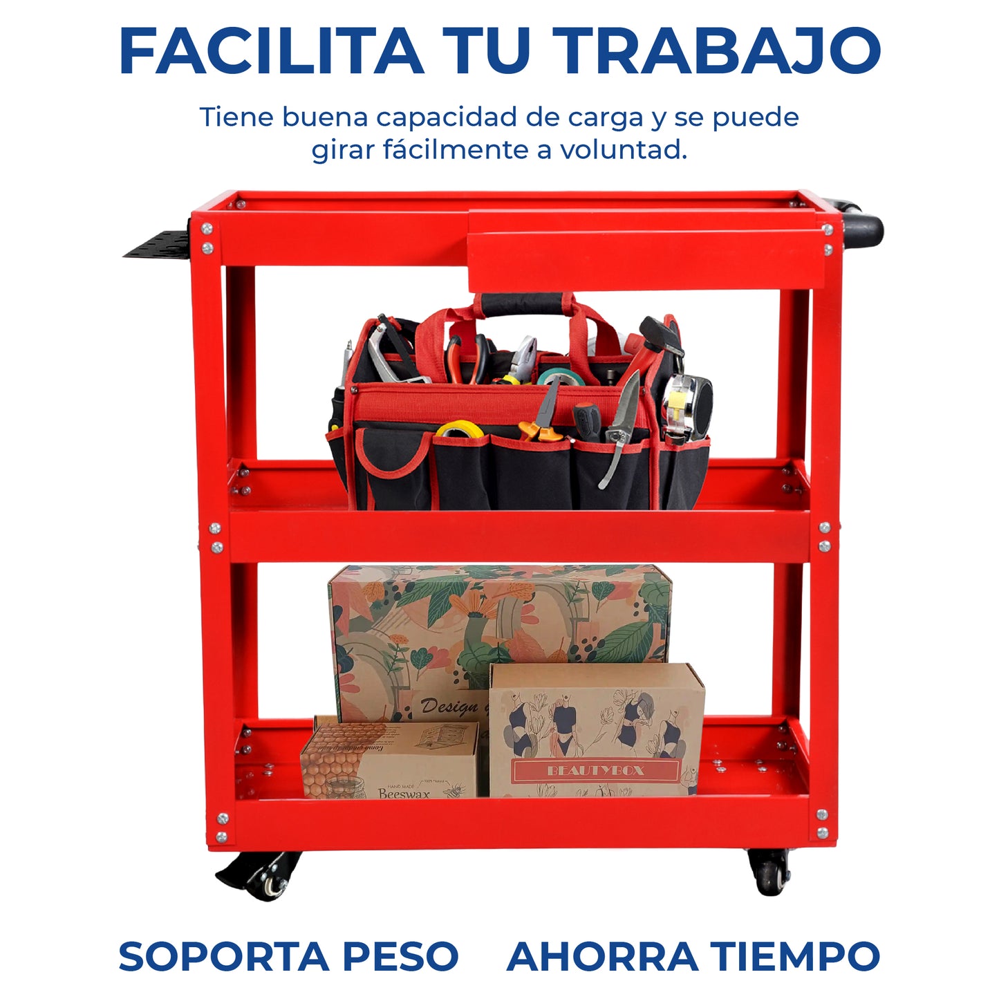 Carrito para Taller de Servicio mecánico Organizador de Herramientas con Ruedas con 3 Niveles