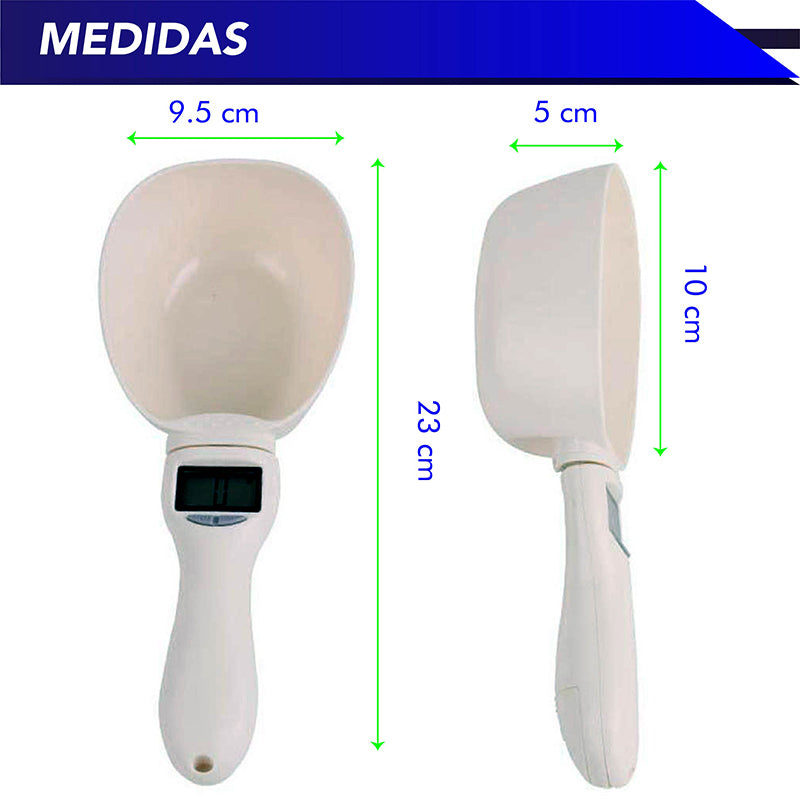 Bascula para mascotas cuchara digital, taza de pesaje de comida, báscula de cocina pesa hasta 800 gr/ 800 ml/ 28 oz/ 3.4