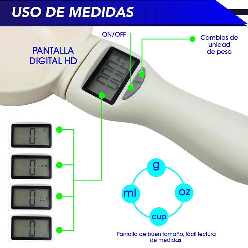 Bascula para mascotas cuchara digital, taza de pesaje de comida, báscula de cocina pesa hasta 800 gr/ 800 ml/ 28 oz/ 3.4