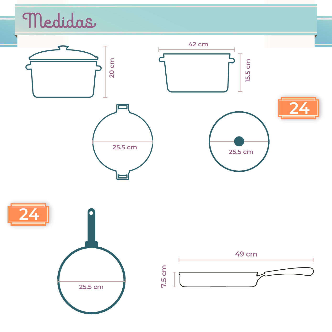 Batería RD Royal Cook Acero Inoxidable C/tapa 7 Piezas