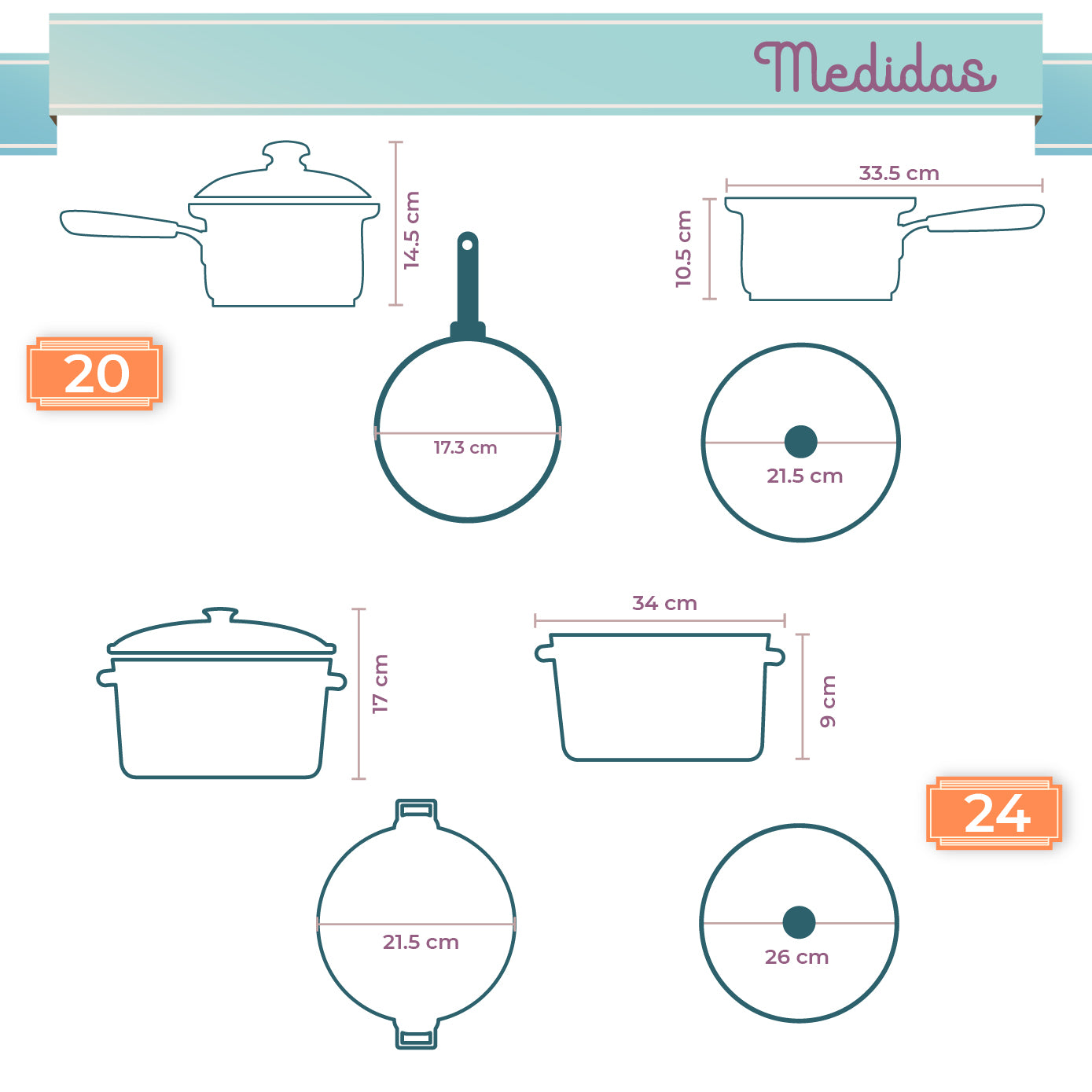 Batería RD Royal Cook Acero Inoxidable C/tapa 7 Piezas
