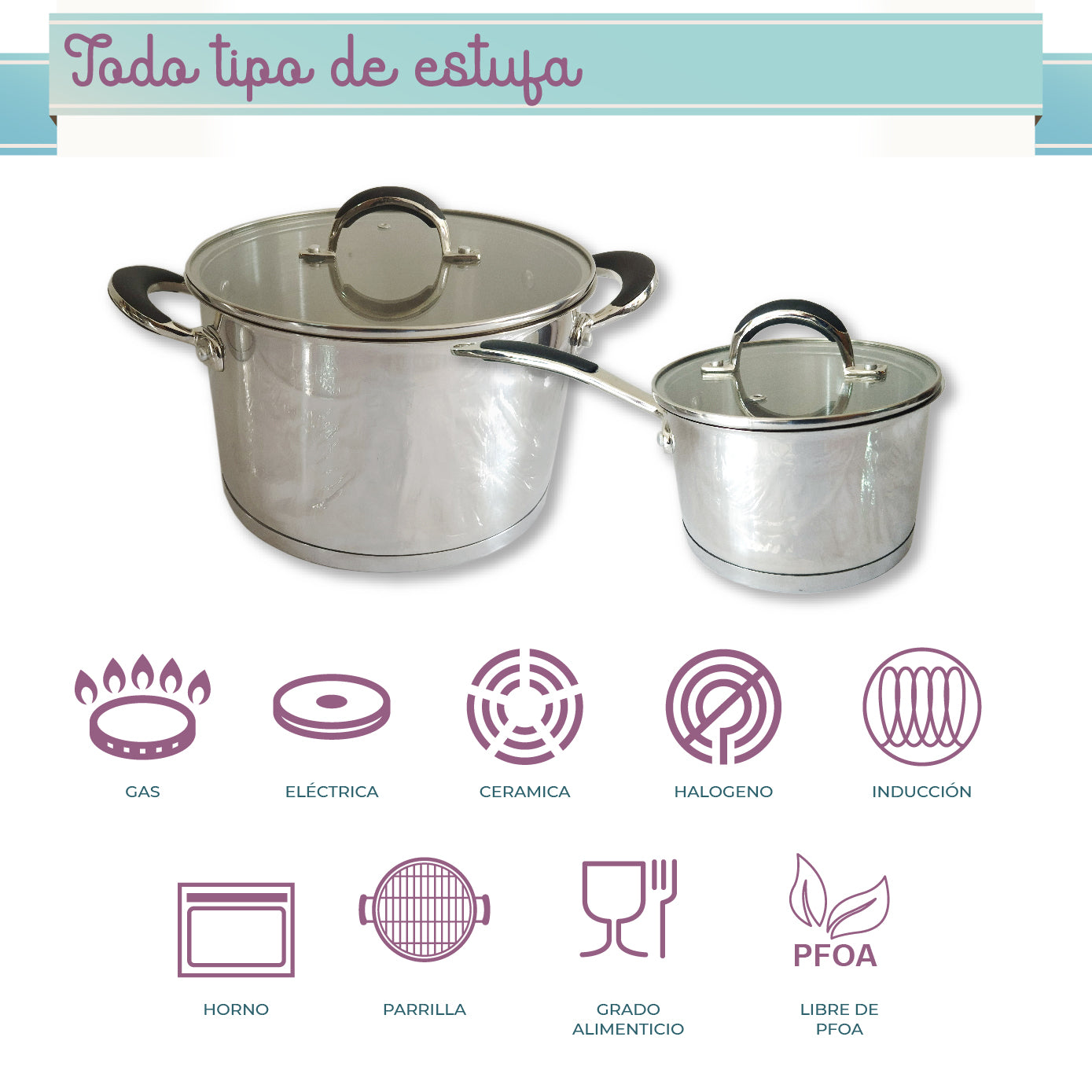 Batería RD Royal Cook Acero Inoxidable C/tapa 7 Piezas