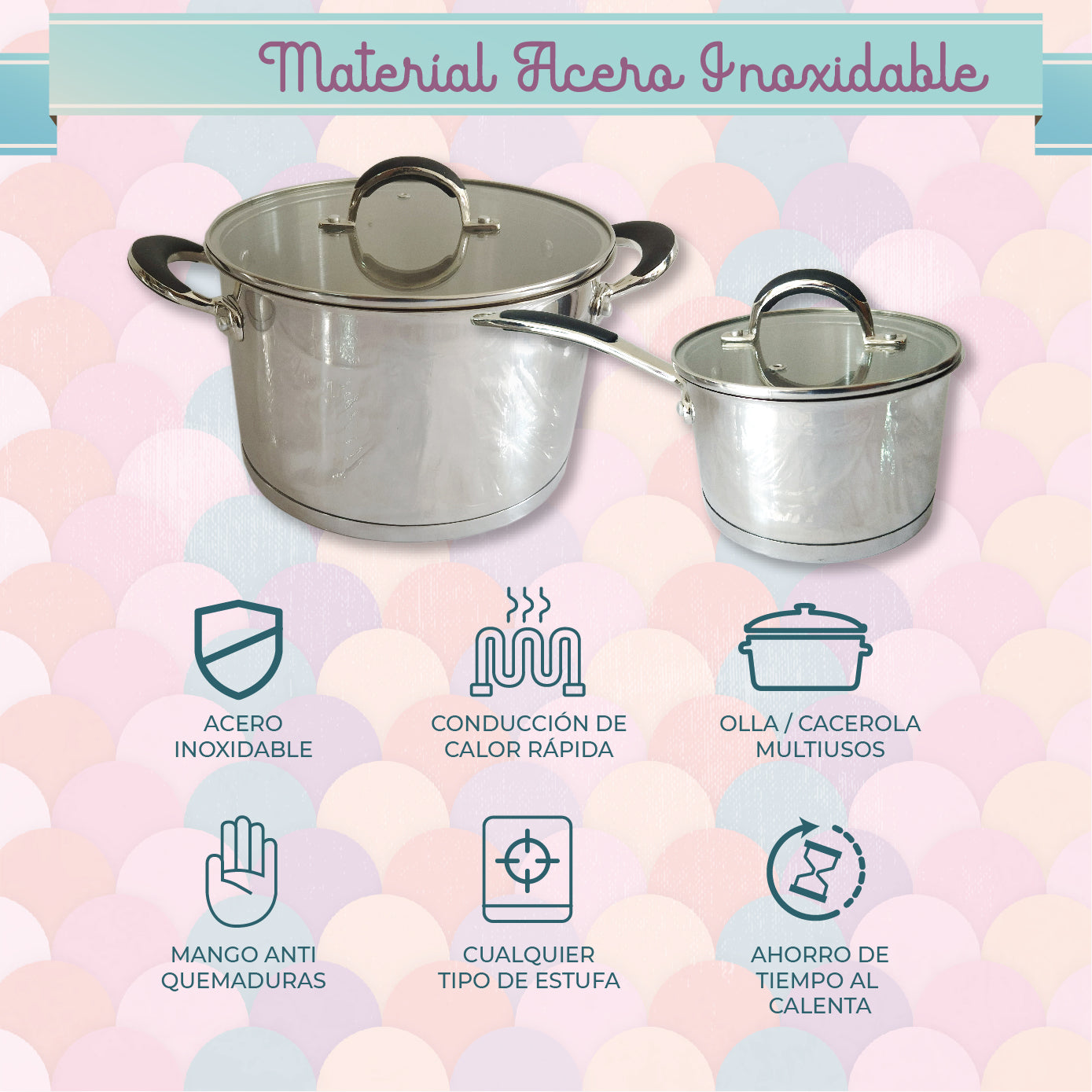 Batería RD Royal Cook Acero Inoxidable C/tapa 7 Piezas