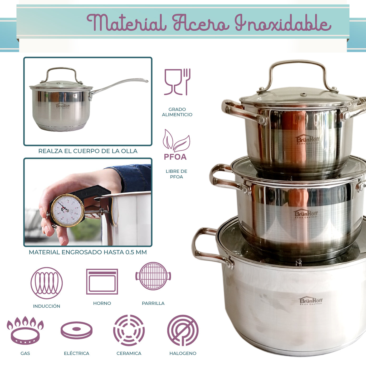 Batería Rd Royal Cook Acero Inoxidable C/tapa 12 Piezas