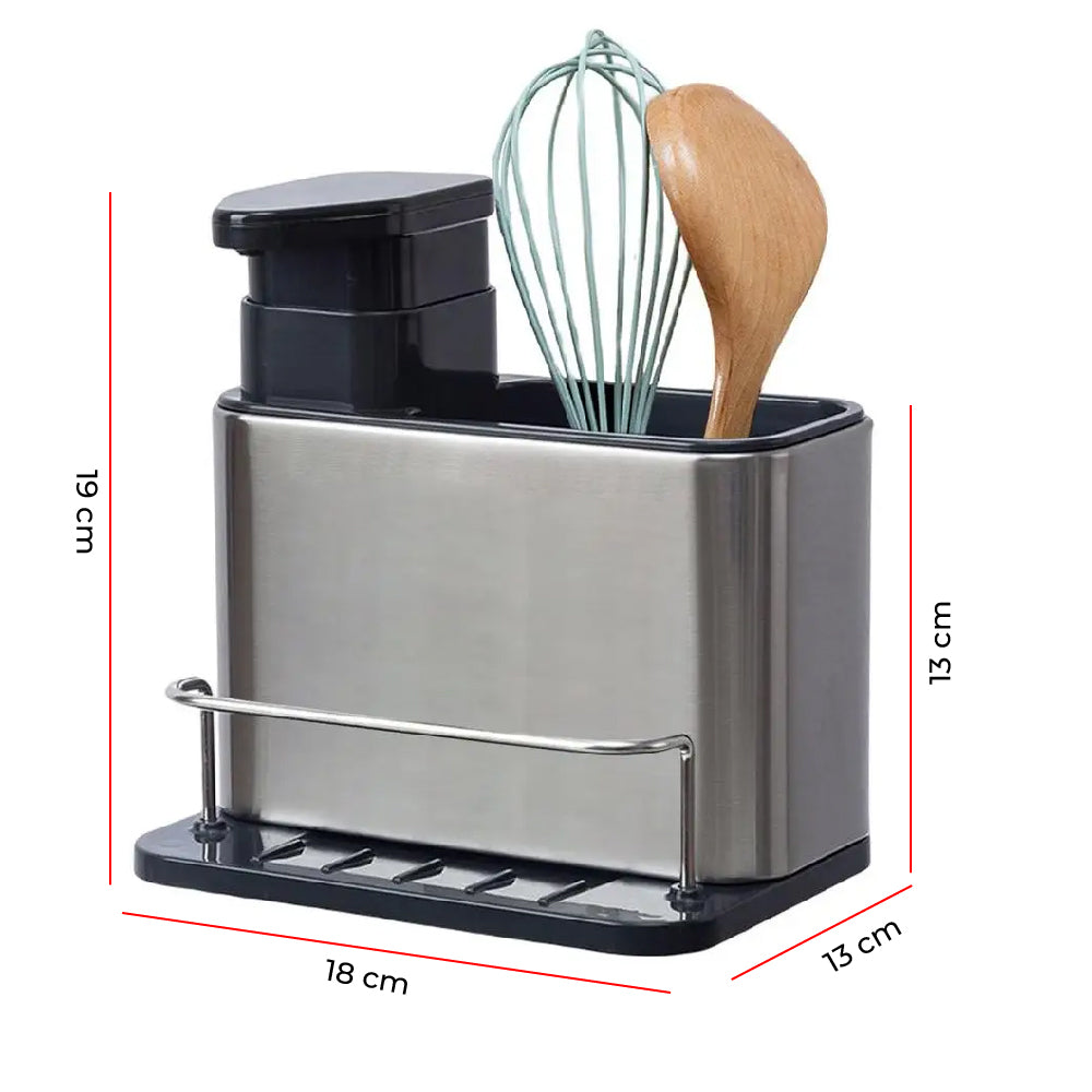 Dispensador de jabón líquido para Cocina con Porta Esponja y Accesorios para Fregadero