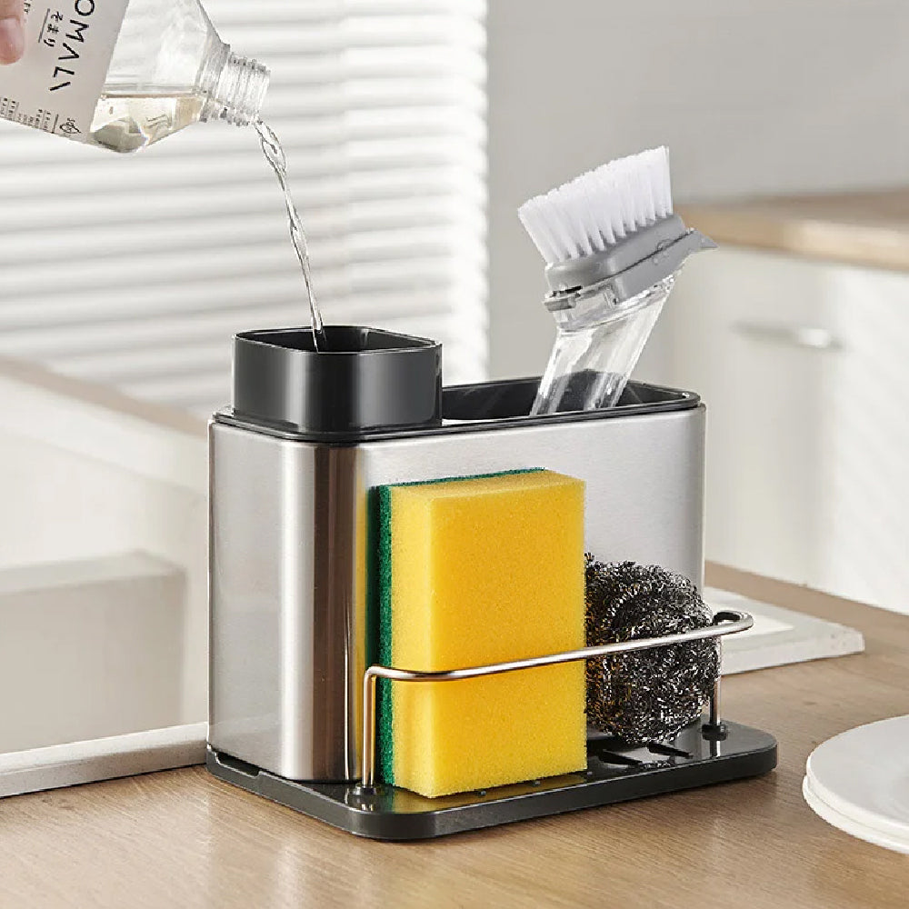 Dispensador de jabón líquido para Cocina con Porta Esponja y Accesorios para Fregadero