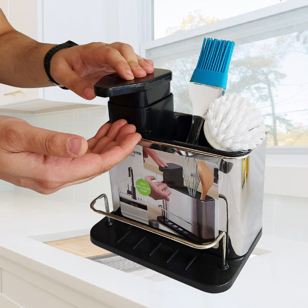 Dispensador de jabón líquido para Cocina con Porta Esponja y Accesorios para Fregadero