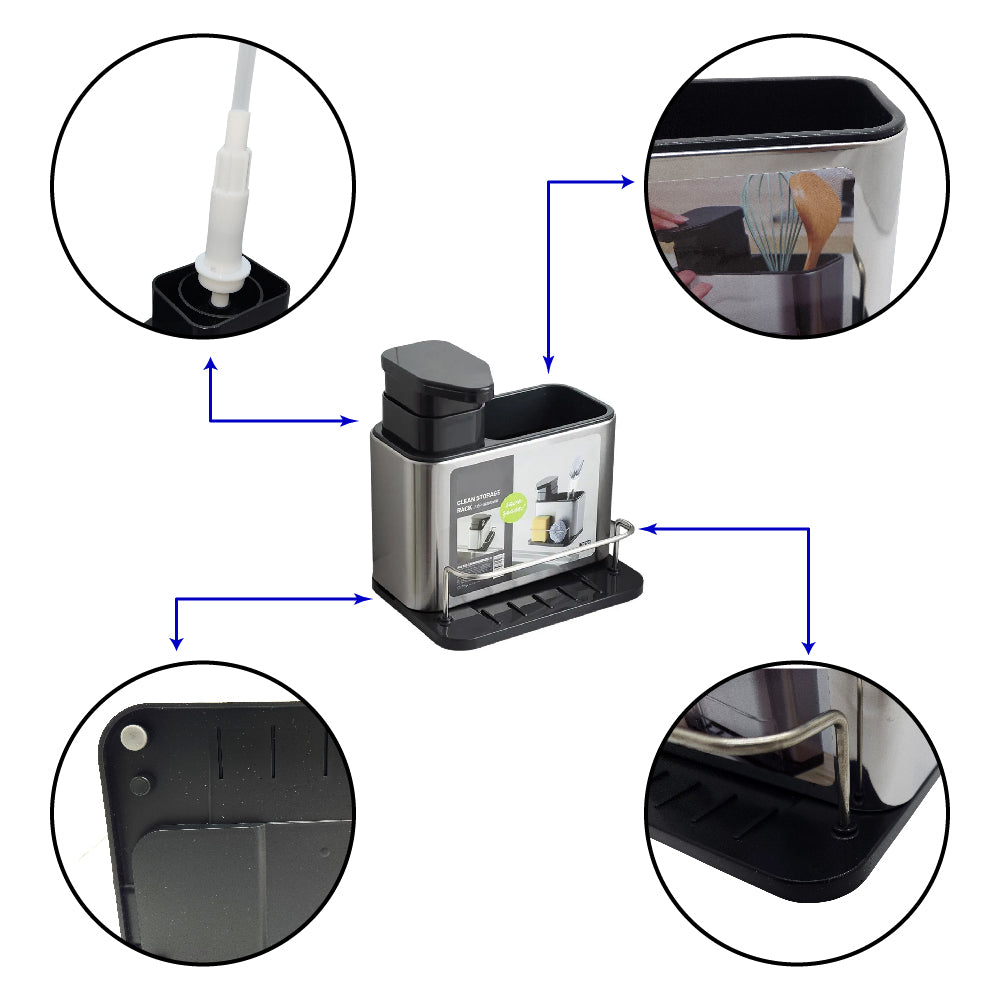 Dispensador de jabón líquido para Cocina con Porta Esponja y Accesorios para Fregadero