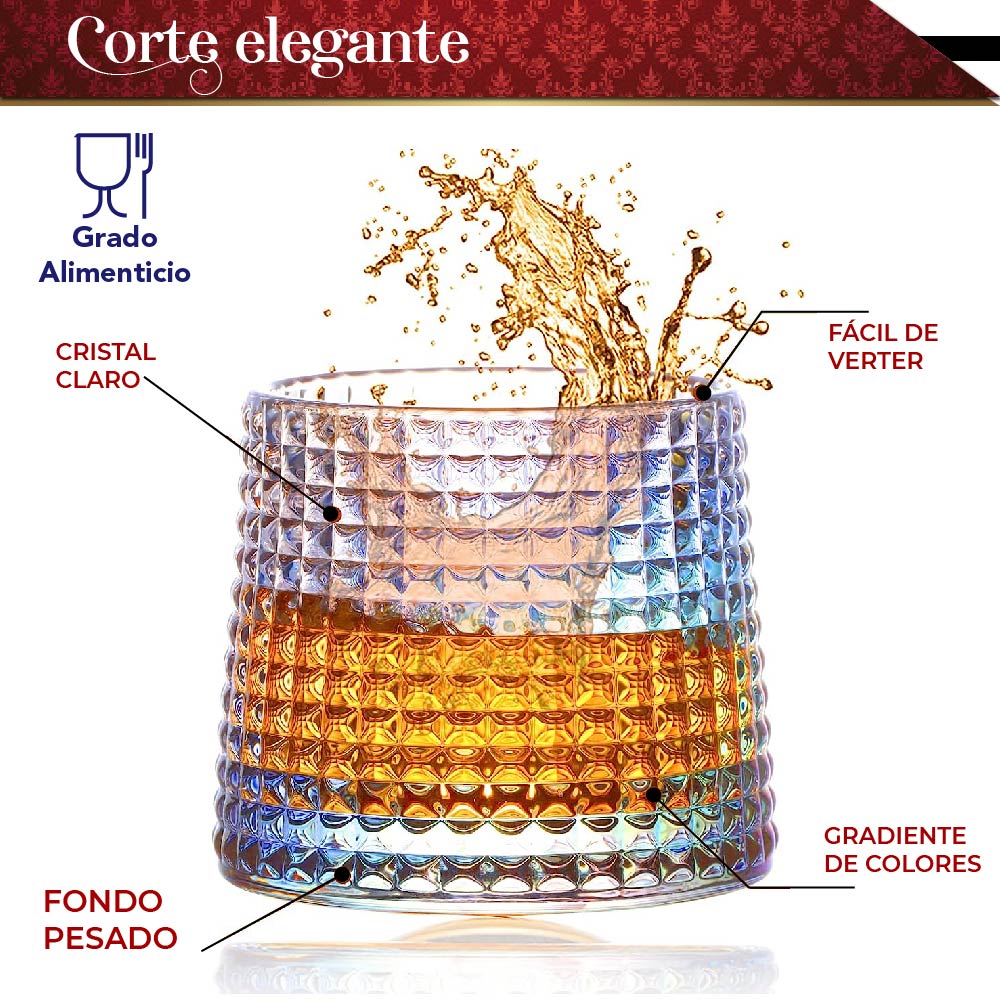 Set 6 Vasos para Whisky licor 170 ml Cristal Grueso Bar Coctel diseño Elegante Puntos Ideal para Regalo