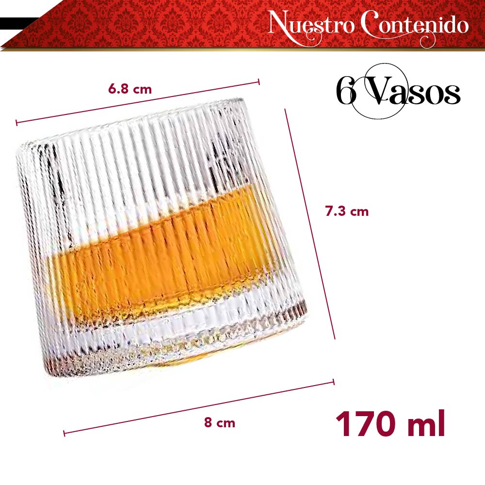 Set 6 Vasos para Whisky licor 170 ml Cristal Grueso Bar Coctel diseño Elegante Puntos Ideal para Regalo