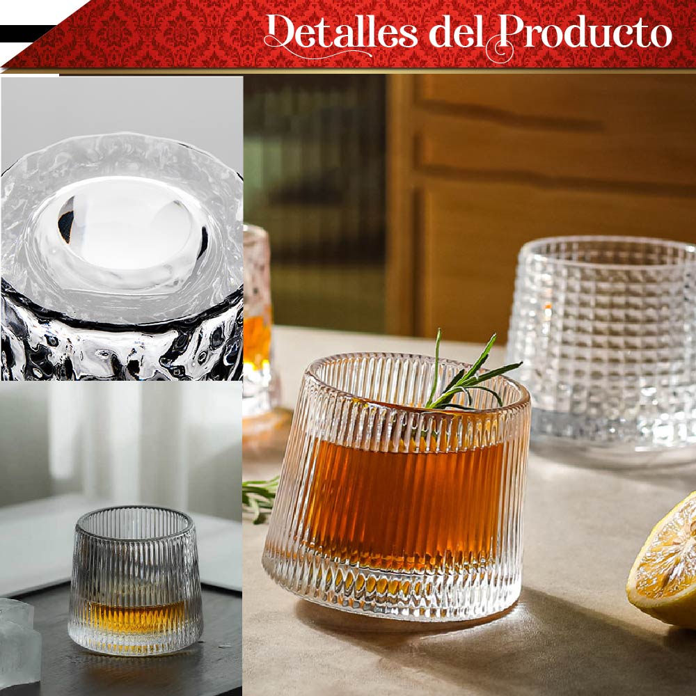 Set 6 Vasos para Whisky licor 170 ml Cristal Grueso Bar Coctel diseño Elegante Puntos Ideal para Regalo