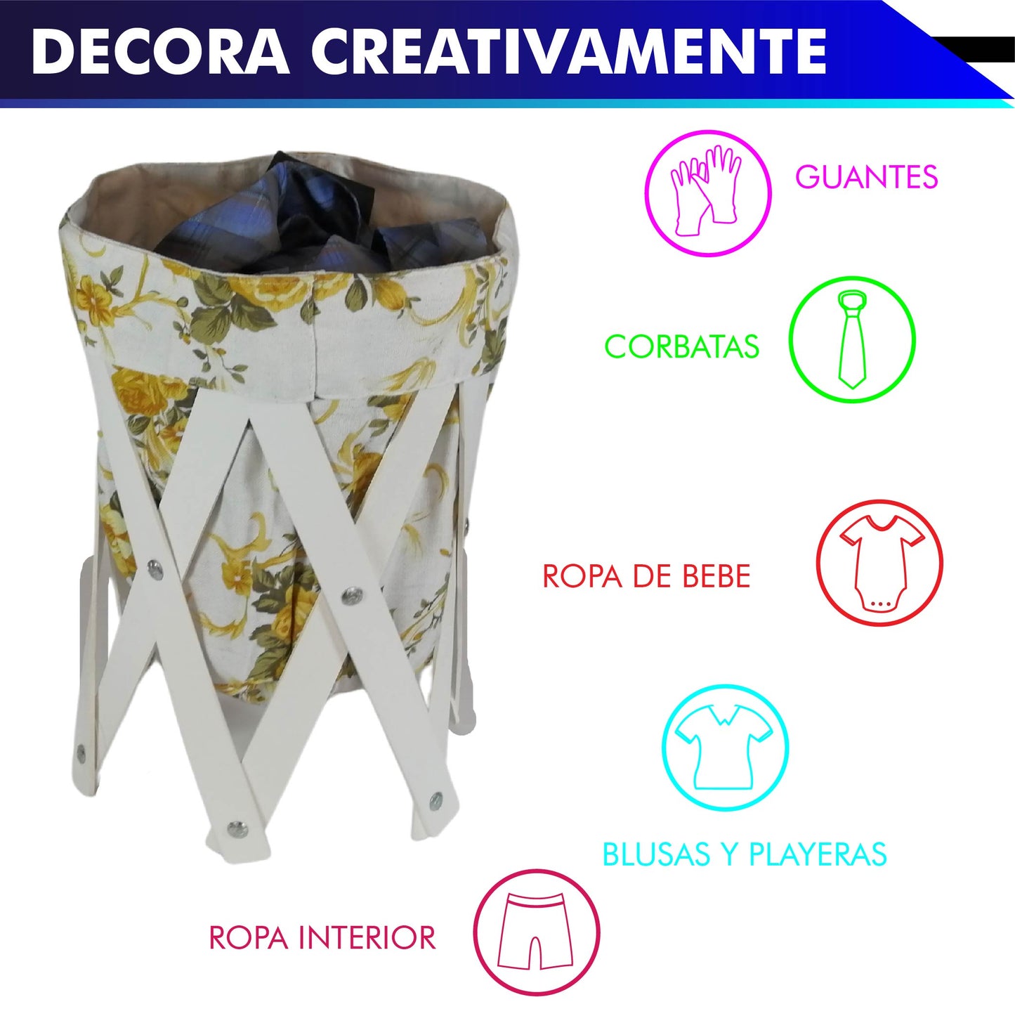 CANASTA (CESTO) PEQUEÑO PARA ROPA MULTIUSOS DE LONA LAVABLE