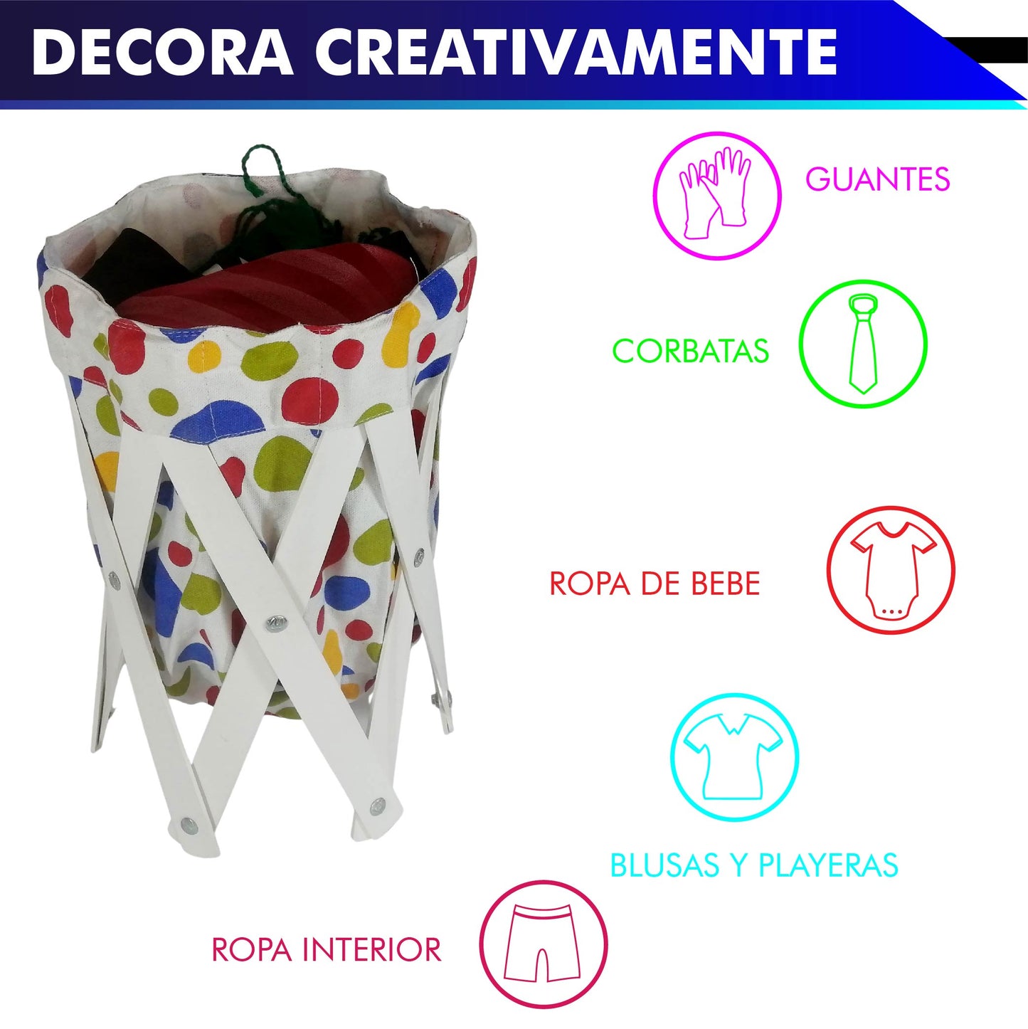 CANASTA (CESTO) PEQUEÑO PARA ROPA MULTIUSOS DE LONA LAVABLE