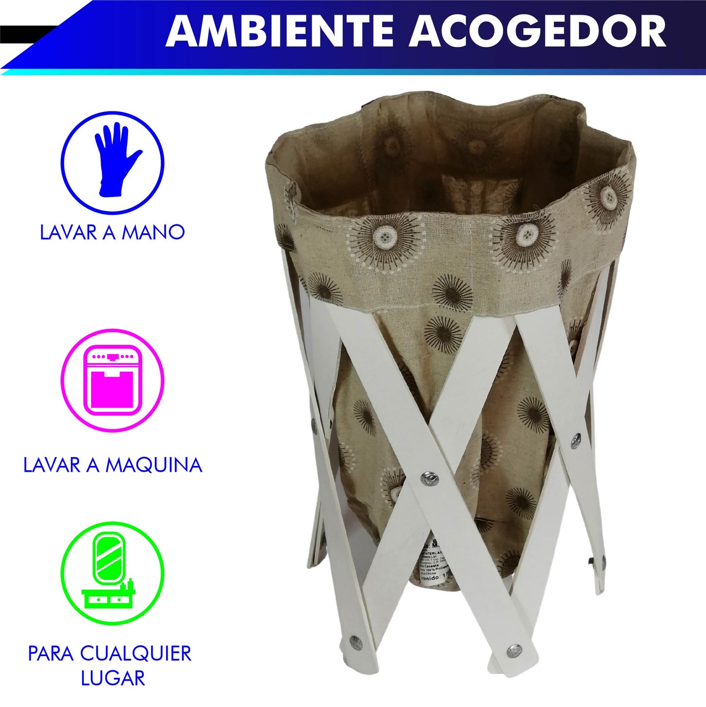 CANASTA (CESTO) PEQUEÑO PARA ROPA MULTIUSOS DE LONA LAVABLE