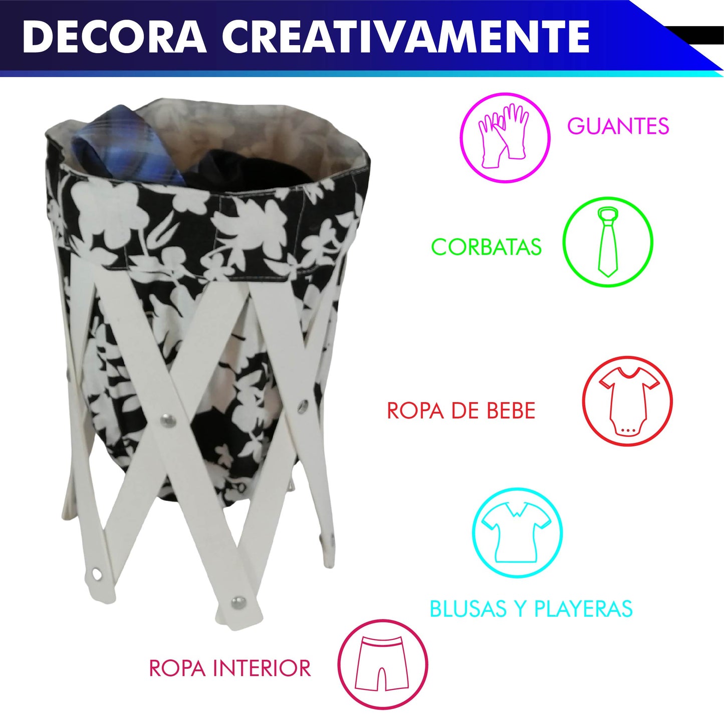CANASTA (CESTO) PEQUEÑO PARA ROPA MULTIUSOS DE LONA LAVABLE