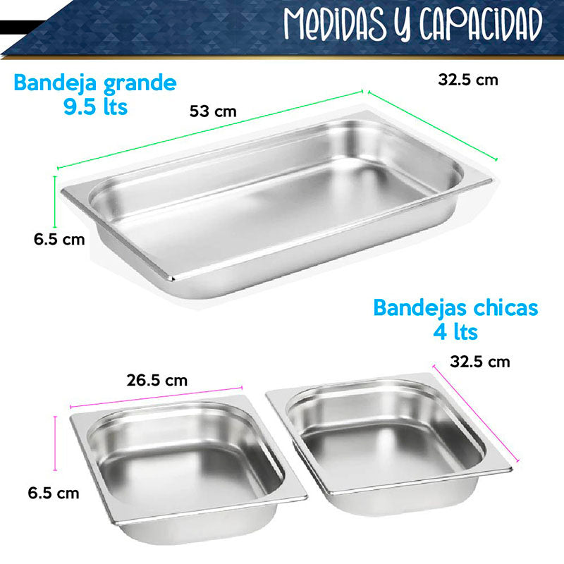 CHAFER BUFFET RECTANGULAR DE ACERO INOXIDABLE DE 9.5 L