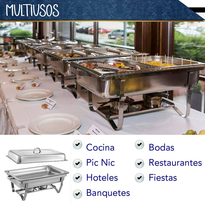 CHAFER BUFFET RECTANGULAR DE ACERO INOXIDABLE DE 9.5 L
