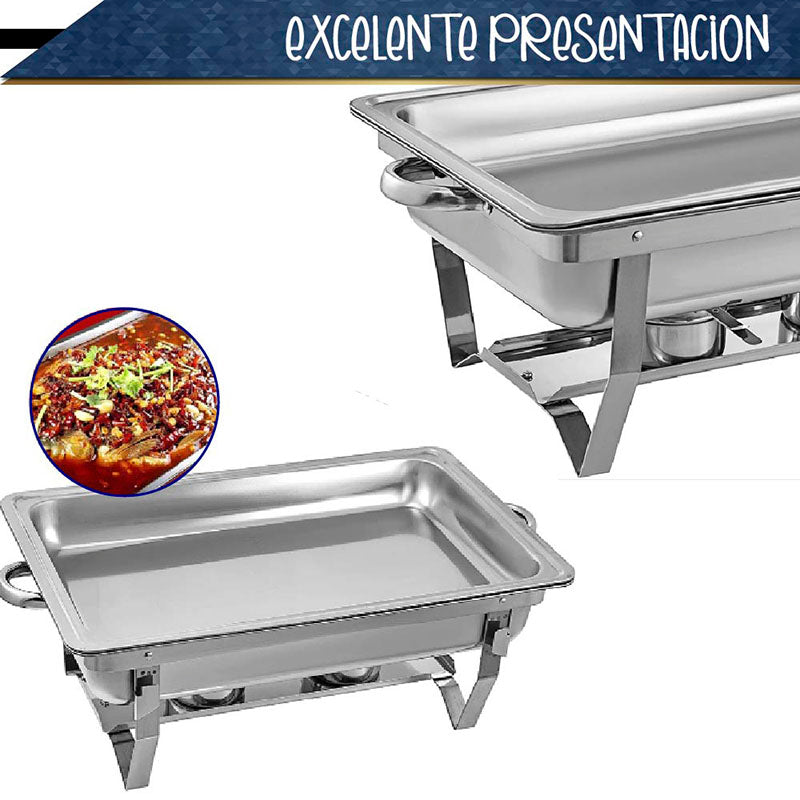 CHAFER BUFFET RECTANGULAR DE ACERO INOXIDABLE DE 9.5 L