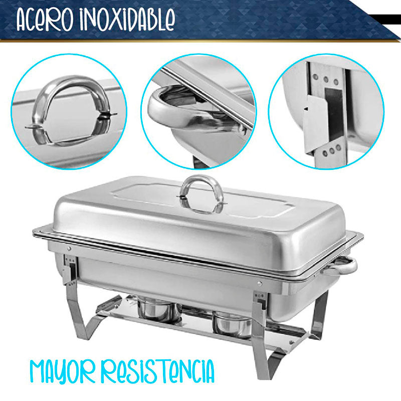 CHAFER BUFFET RECTANGULAR DE ACERO INOXIDABLE DE 9.5 L