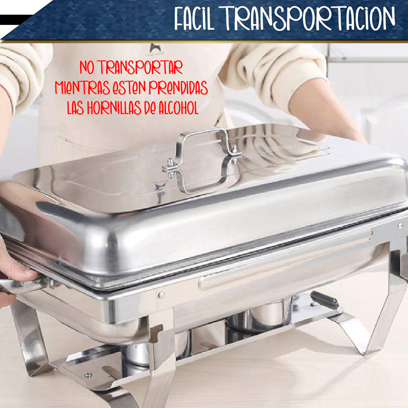 CHAFER BUFFET RECTANGULAR DE ACERO INOXIDABLE DE 9.5 L