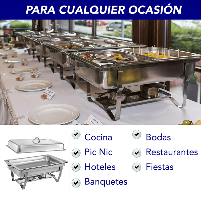 CHAFER BUFFET RECTANGULAR DE ACERO INOXIDABLE DE 9.5 L