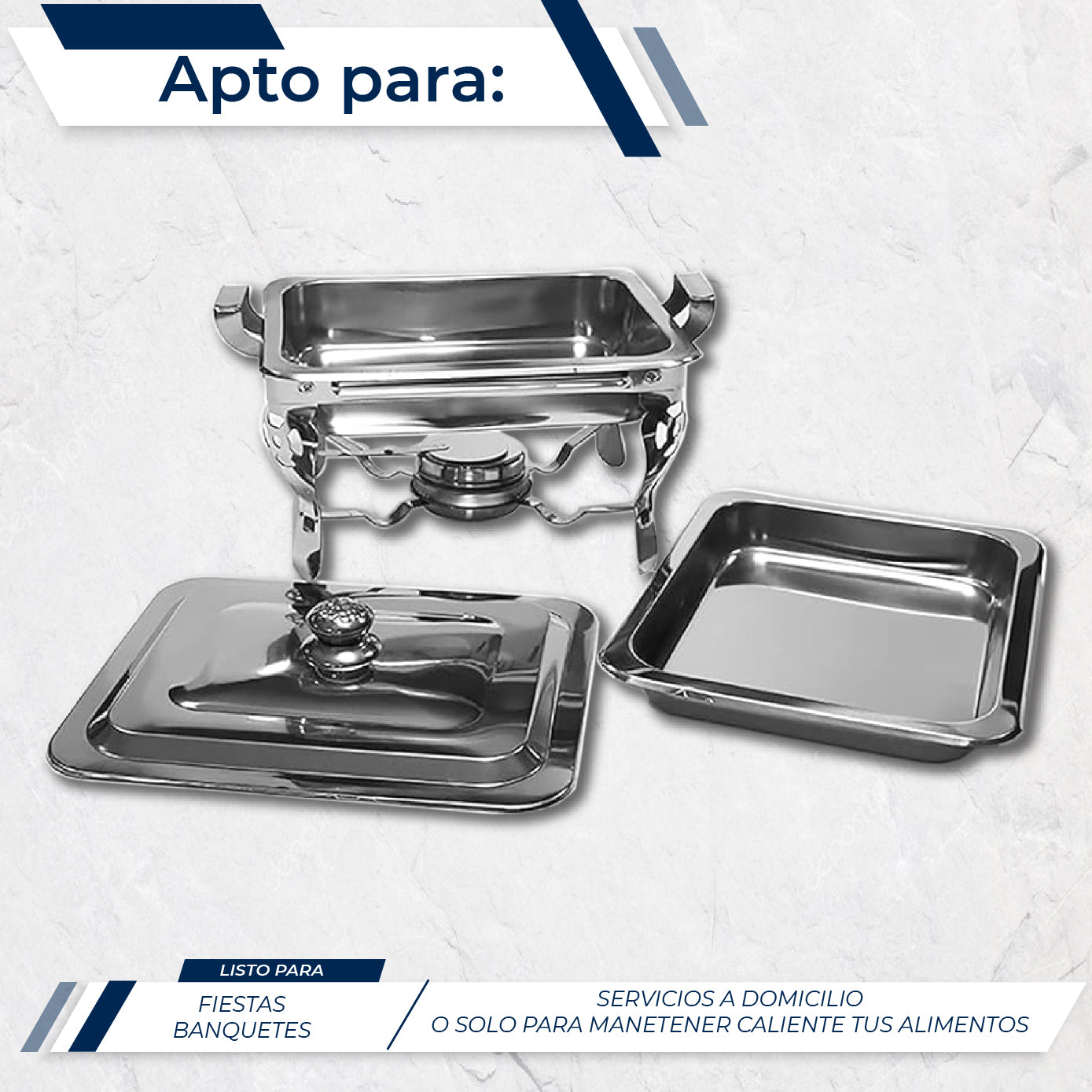 Chafer Buffet Chafer Bufetera Rectangular Acero Inox 1.5 Lts
