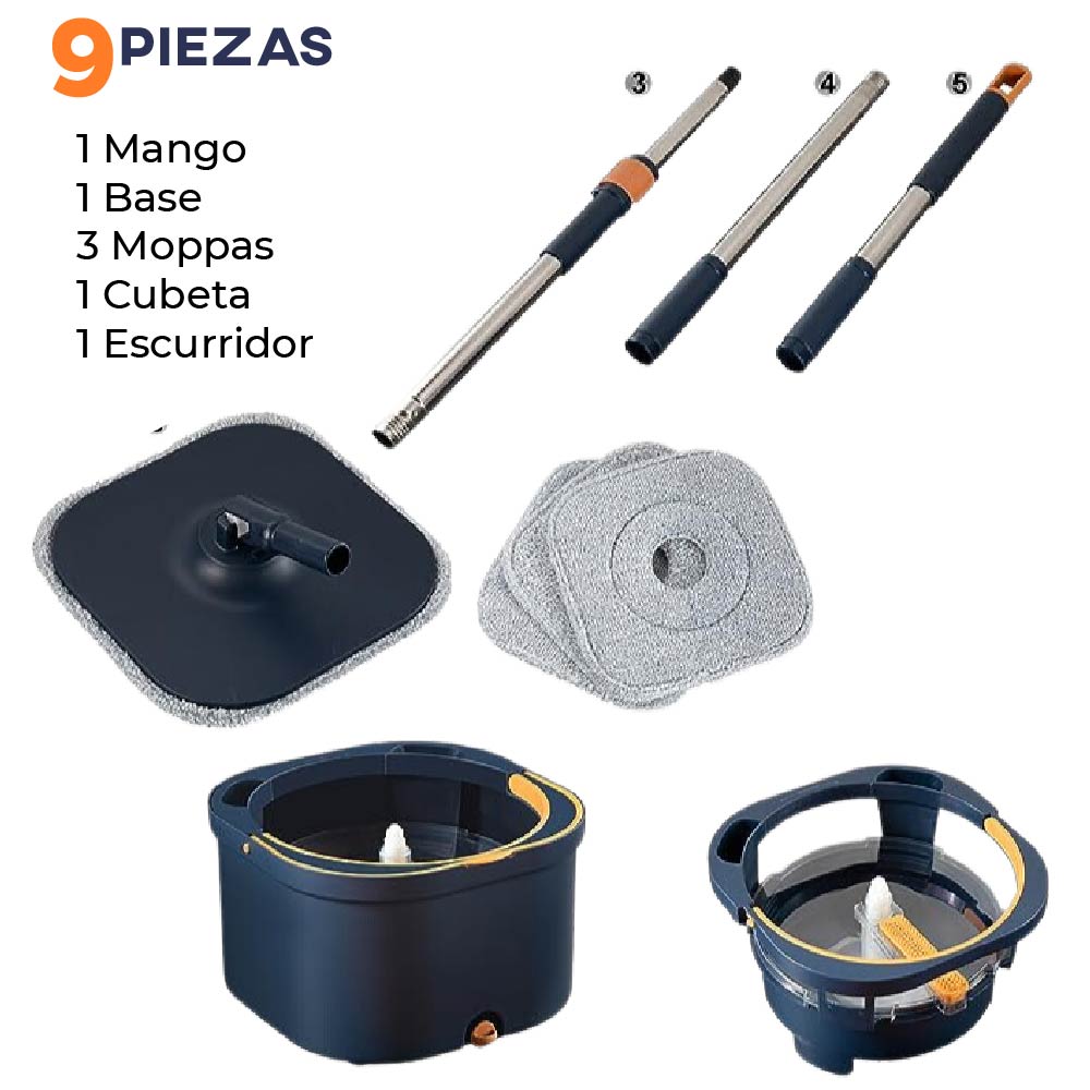 Cubeta Giratoria con trapeador con mopas Lavables Incluidas