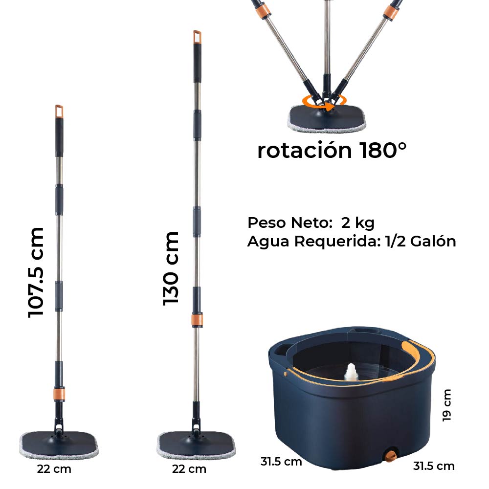 Cubeta Giratoria con trapeador con mopas Lavables Incluidas