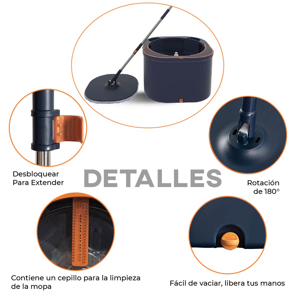 Cubeta Giratoria con trapeador con mopas Lavables Incluidas
