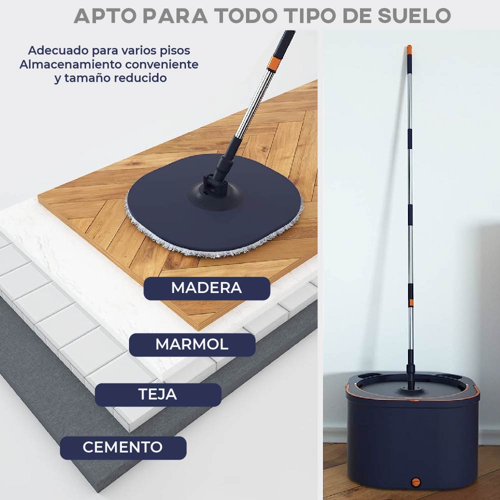 Cubeta Giratoria con trapeador con mopas Lavables Incluidas