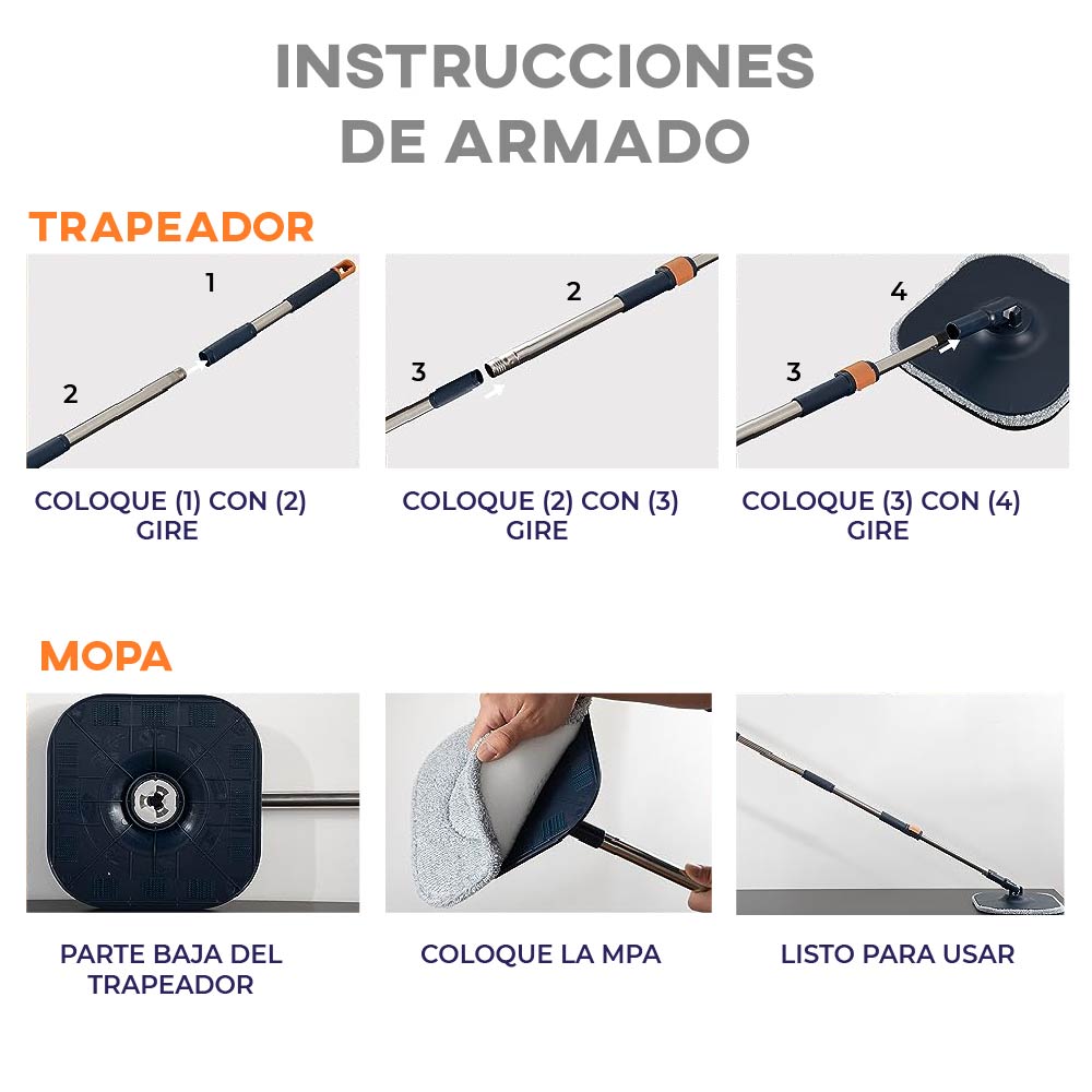 Cubeta Giratoria con trapeador con mopas Lavables Incluidas