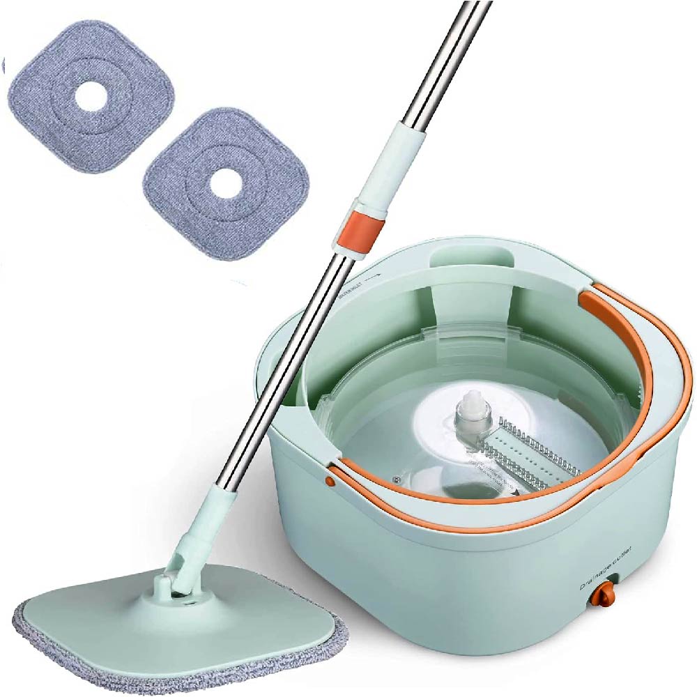 Cubeta Giratoria con trapeador con mopas Lavables Incluidas Verde