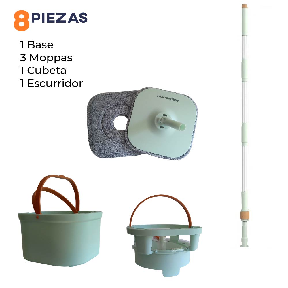 Cubeta Giratoria con trapeador con mopas Lavables Incluidas Verde