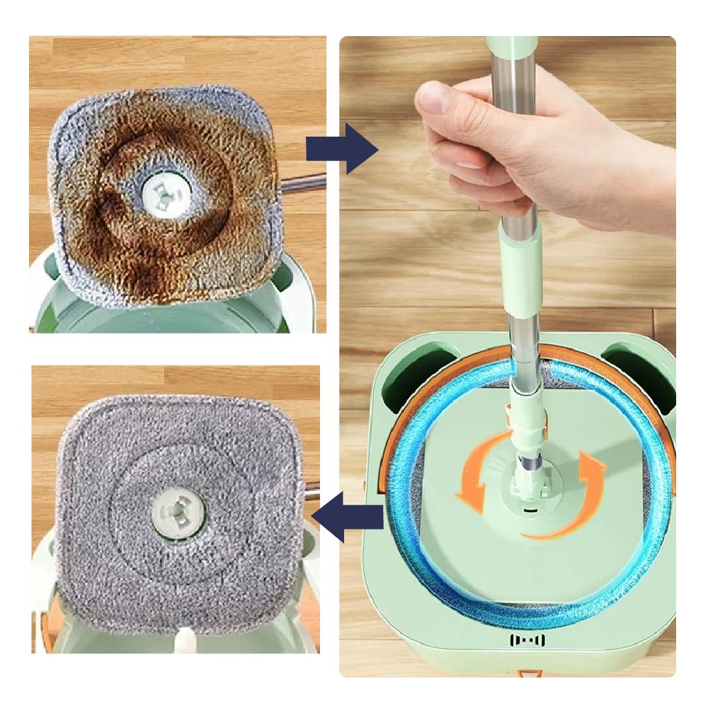 Cubeta Giratoria con trapeador con mopas Lavables Incluidas Verde