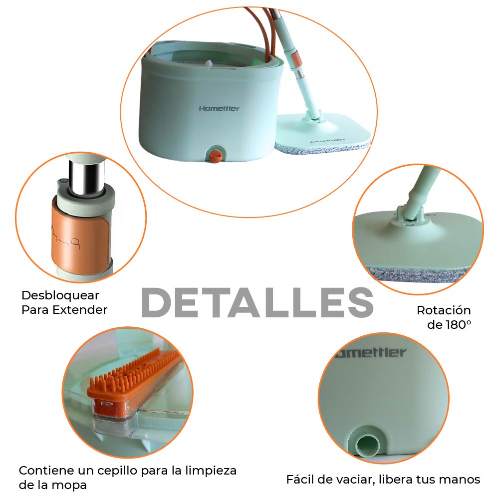 Cubeta Giratoria con trapeador con mopas Lavables Incluidas Verde