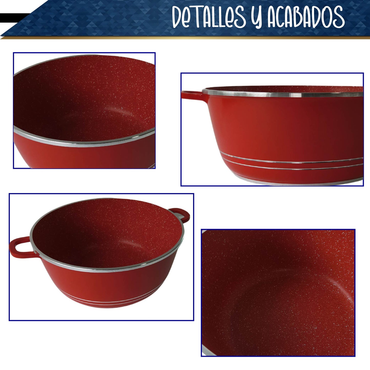 Bateria de 10 pz para cocina de Aluminio con recubrimiento de Granito (roja)