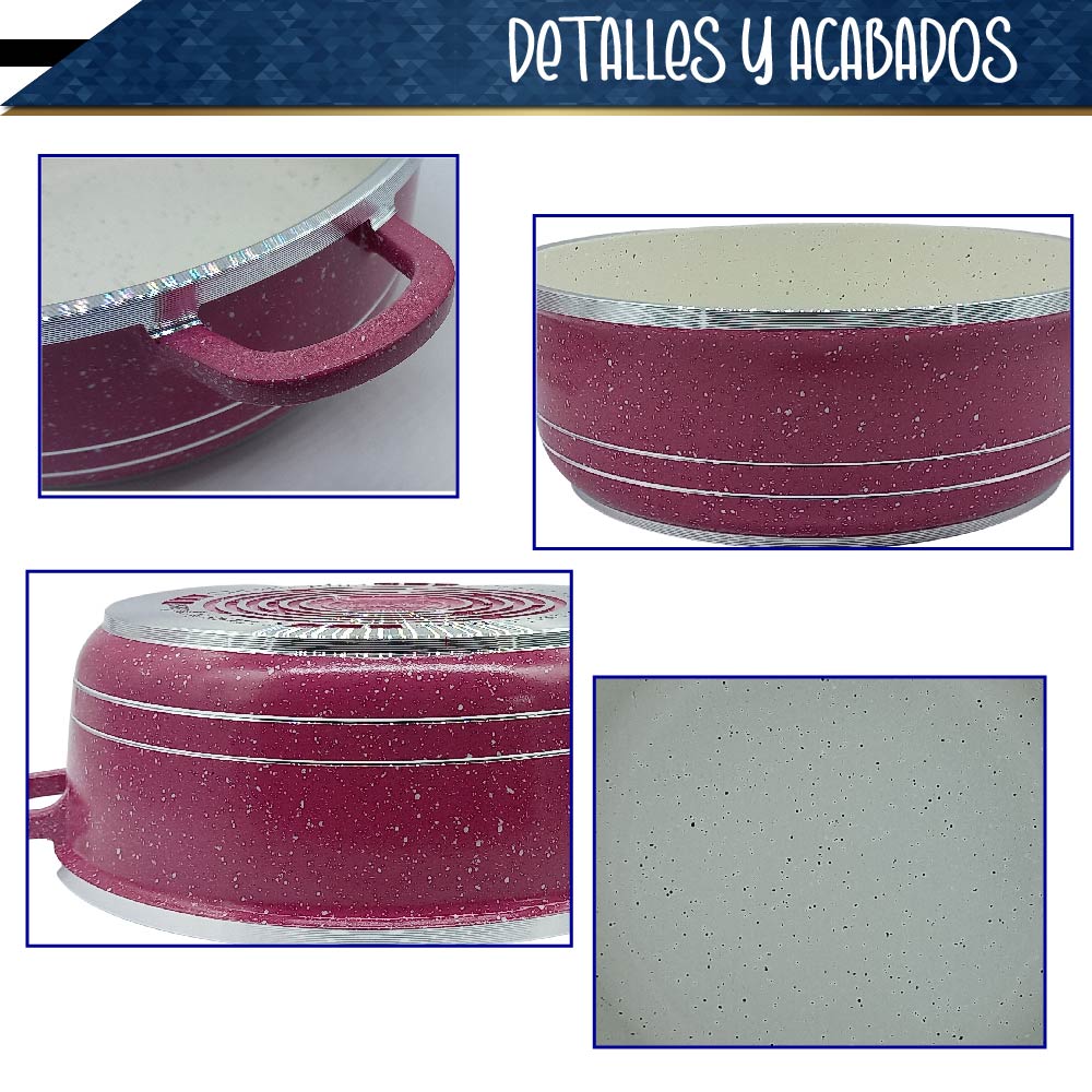 Bateria de 10 pz para cocina de Aluminio con recubrimiento de Granito (rosa)