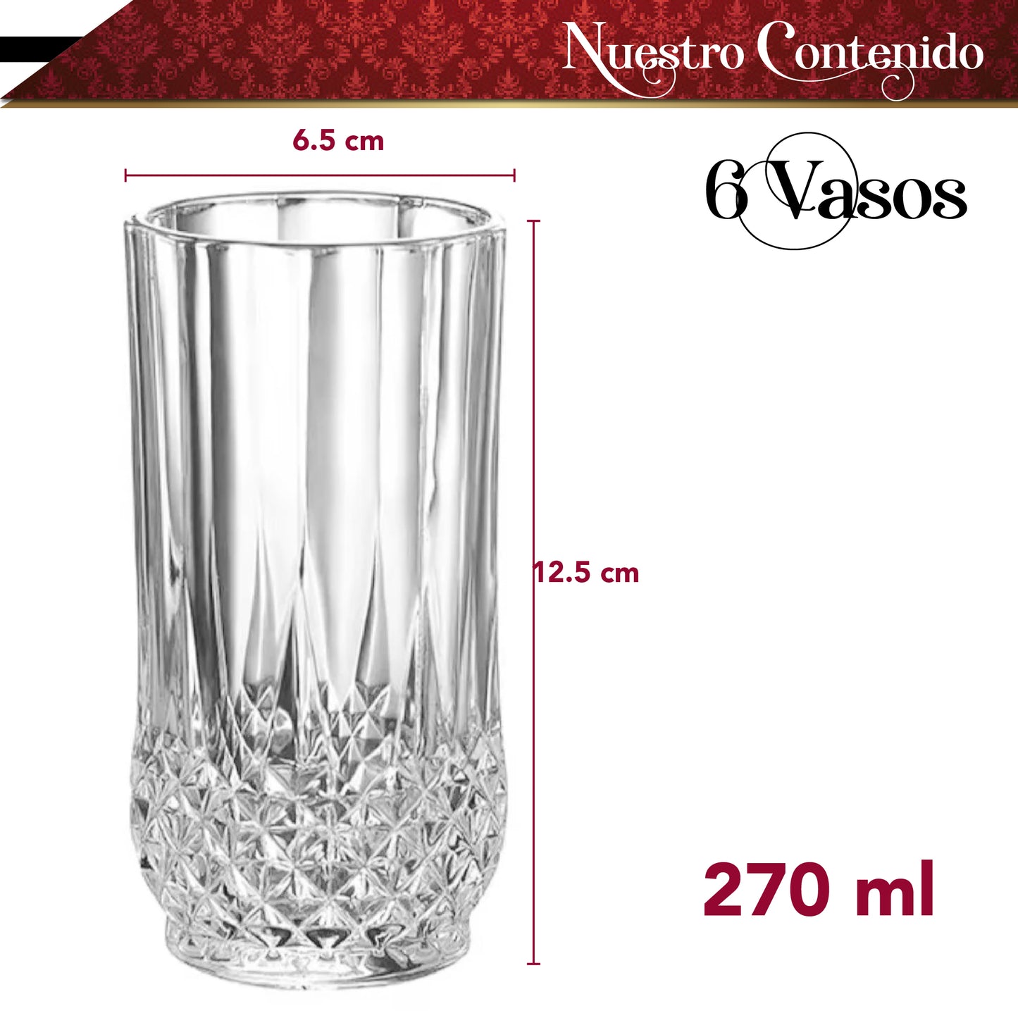 Vasos Chic-fantasy Bar 275 Ml Cristal Elegantes 6 Unidades Color Transparente