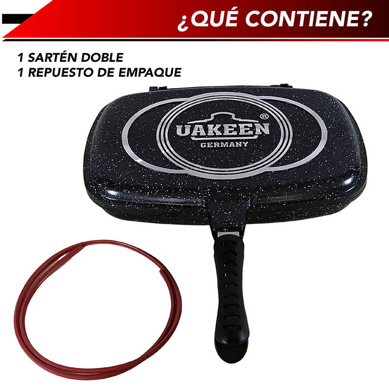 SARTEN DOBLE CON CUBIERTA DE GRANITO NEGRO