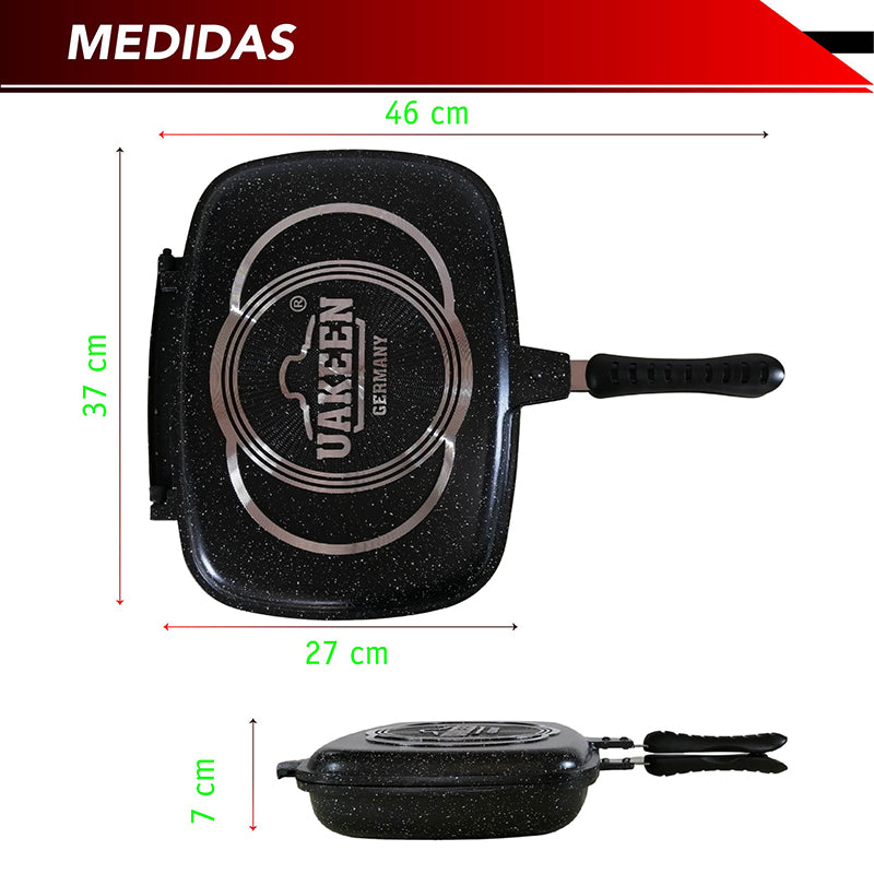 SARTEN DOBLE CON CUBIERTA DE GRANITO NEGRO